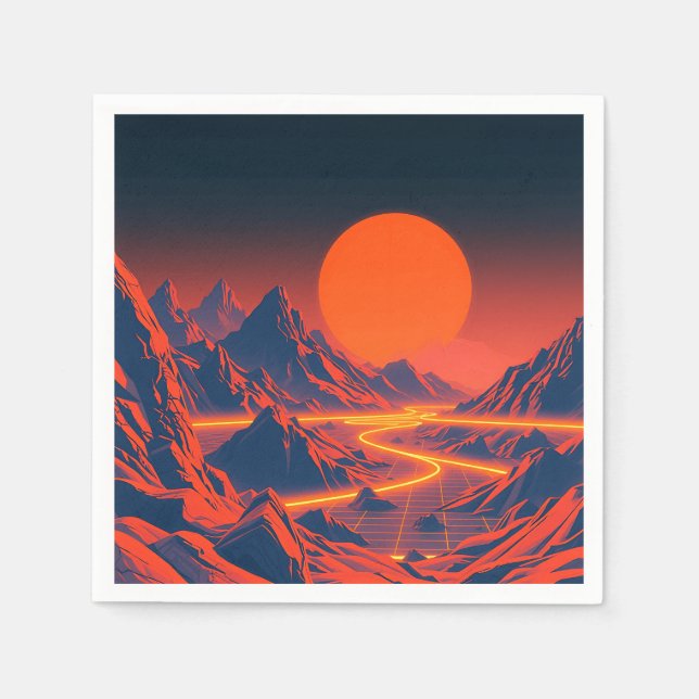 Synthwave Landscape with Neon Mountains Napkin (Front)
