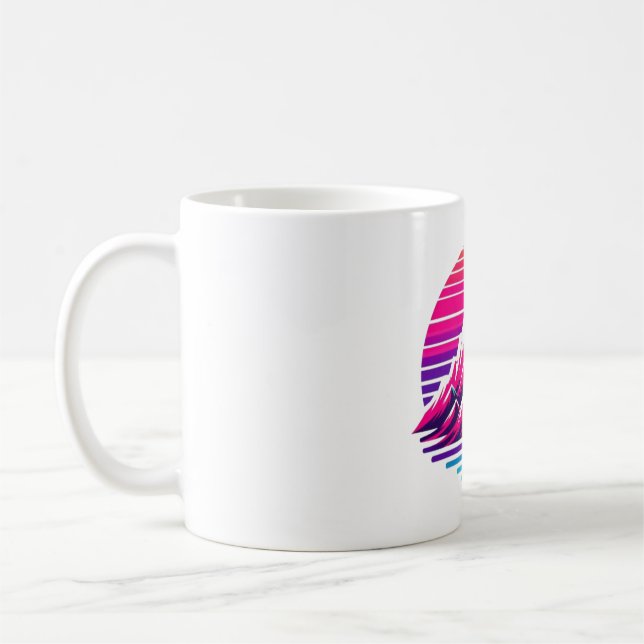 Synthwave Mountain Mug – Retro Sunset Coffee Cup (Left)