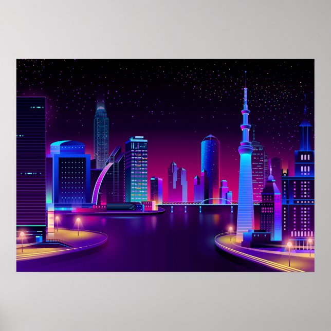Synthwave Neon City ⛔ Vector art Poster (Front)