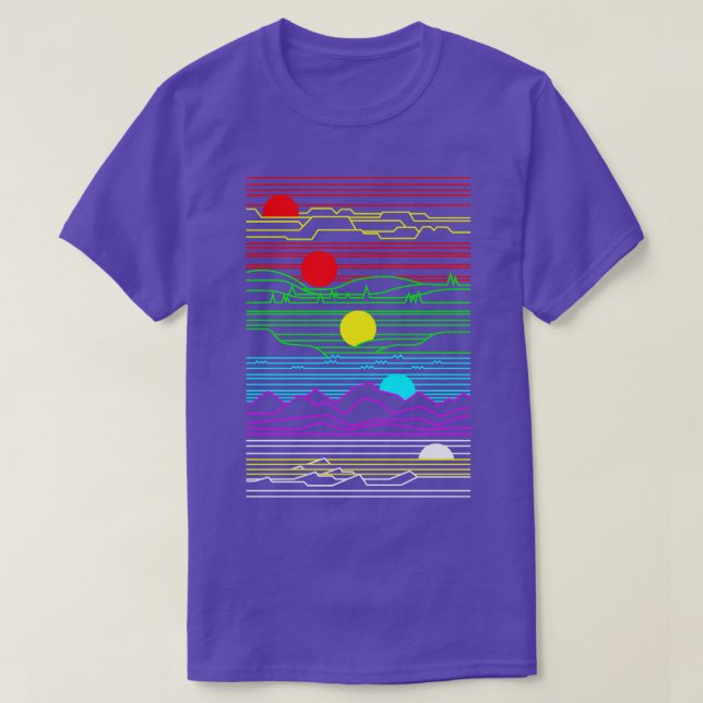 Synthwave Outrun Landscapes Mountains Desert Hills T-Shirt (Design Front)