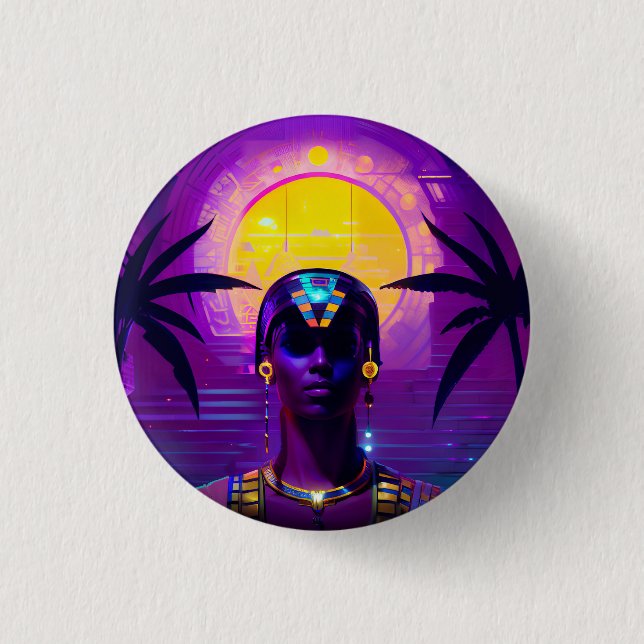 Synthwave Pharaoh 3 Cm Round Badge (Front)