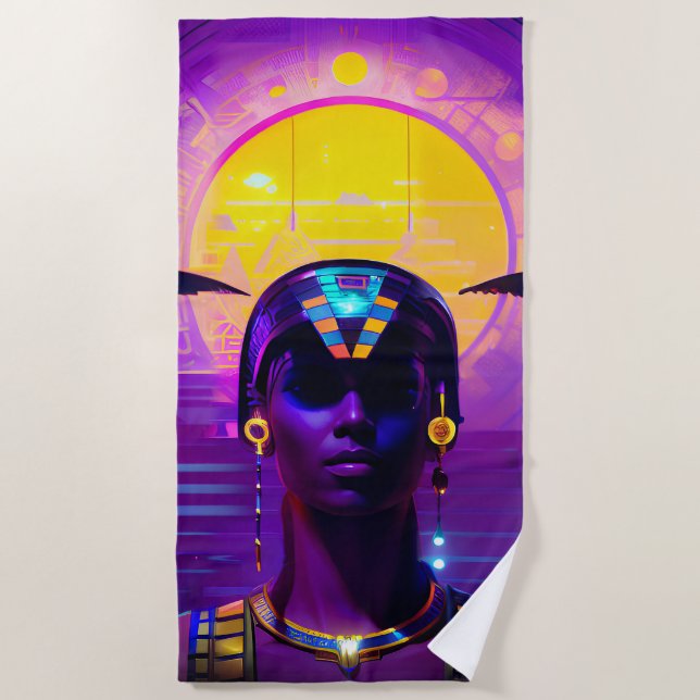 Synthwave Pharaoh Beach Towel (Front)