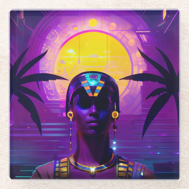 Synthwave Pharaoh Glass Coaster (Front)