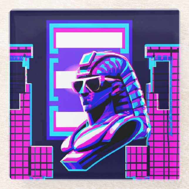 Synthwave Pharaoh Glass Coaster (Front)