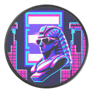 Synthwave Pharaoh Hockey Puck