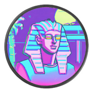 Synthwave Pharaoh Hockey Puck