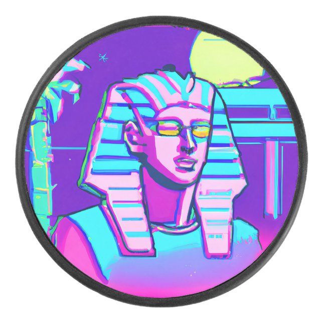Synthwave Pharaoh Hockey Puck (Front)