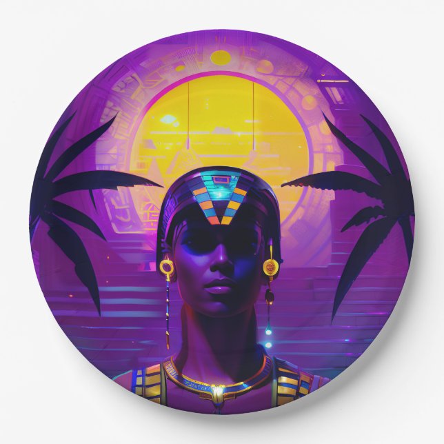 Synthwave Pharaoh Paper Plate (Front)