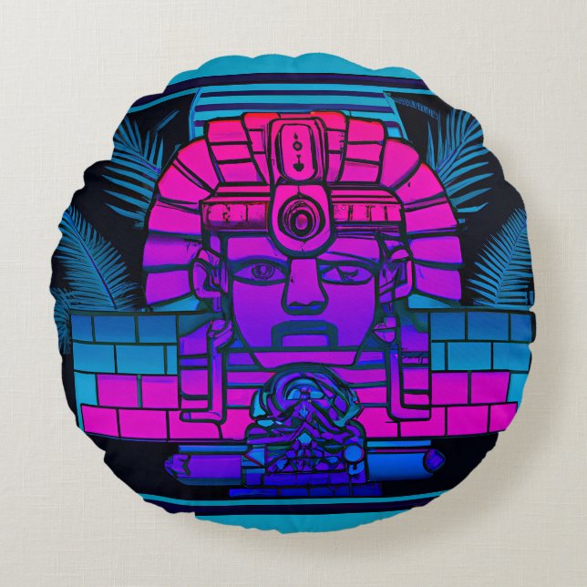 Synthwave Pharaoh Round Cushion (Front)