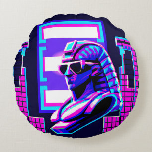 Synthwave Pharaoh Round Cushion