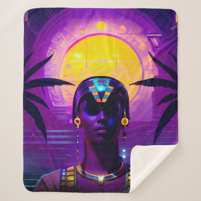 Synthwave Pharaoh Sherpa Blanket (Front)