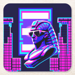 Synthwave Pharaoh Square Paper Coaster