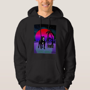 Synthwave Pitbull Dog Retro Boom Box Hoodie