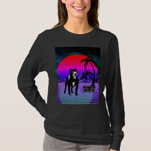 Synthwave Pitbull Dog Retro Boom Box T-Shirt