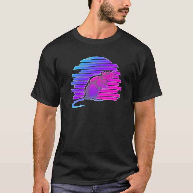 Synthwave Rat  Pet Owner 80s Vaporwave Retro Rat T-Shirt (Front)