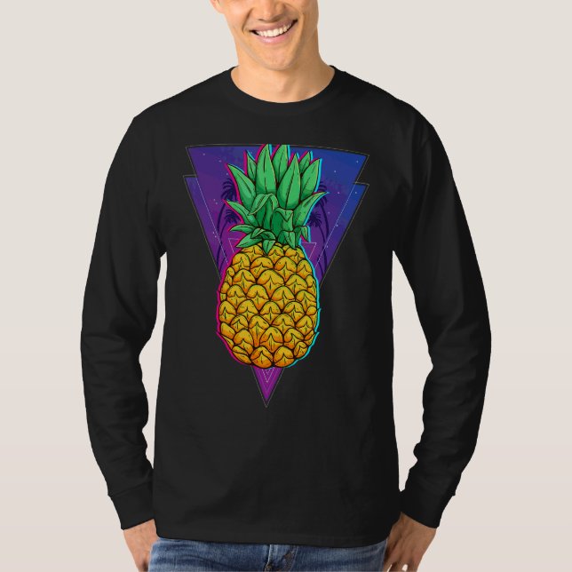 Synthwave Retro 80s Pineapple Tropical Summer Vapo T-Shirt (Front)