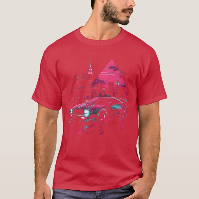 Synthwave Retro Car City Vaporwave 80s 90s friend  T-Shirt (Front)