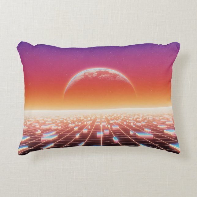 Synthwave Retro-Futuristic Landscape Decorative Cushion (Front)