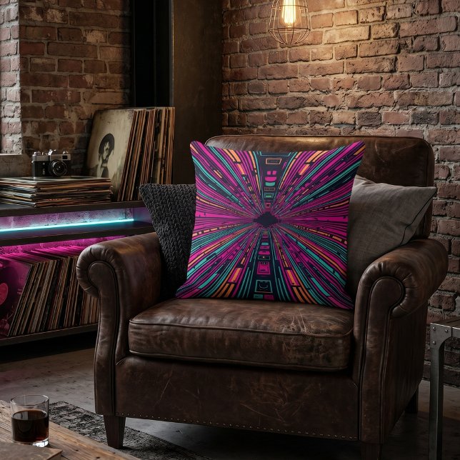 Synthwave Retro Futuristic Neon Cyberpunk Tunnel Cushion (Creator Uploaded)