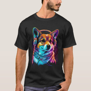 Synthwave Retrowave Corgi Dog with Headphones Retr T-Shirt