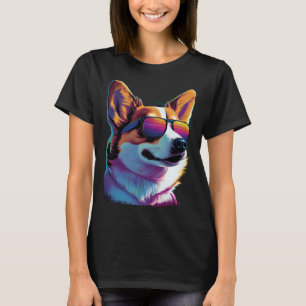 Synthwave Retrowave Corgi Dog with Sunglasses Retr T-Shirt