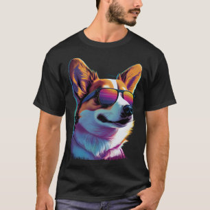 Synthwave Retrowave Corgi Dog with Sunglasses Retr T-Shirt