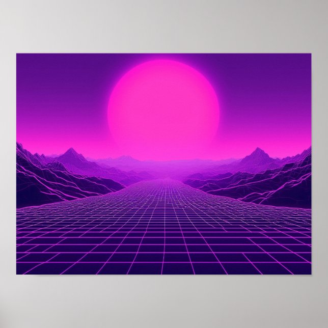 Synthwave Retrowave Landscape Cyberpunk Vibe 80s Poster (Front)