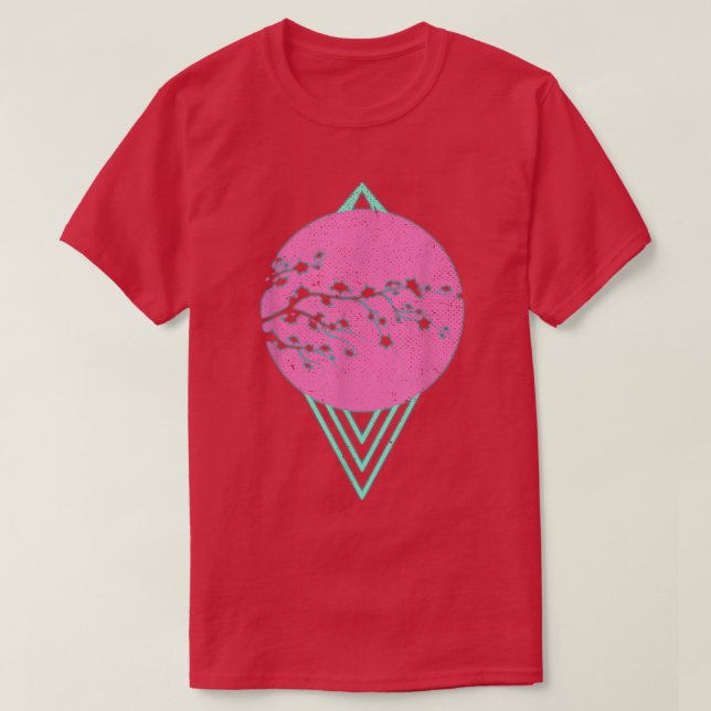 Synthwave Sakura Flower Japan 80s Vaporwave Cherry T-Shirt (Design Front)