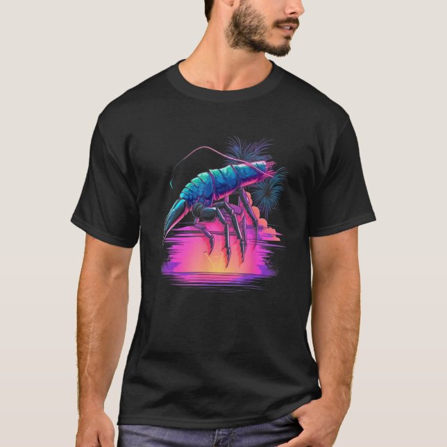 Synthwave Shrimp  Vaporwave Crawfish  Retro 90s Cr T-Shirt (Front)