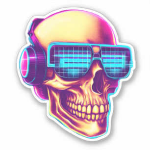 Synthwave skull with sunglasses and headphones