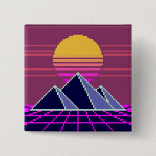 Synthwave sunset over pyramids pixel art Button