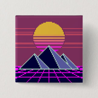 Synthwave sunset over pyramids pixel art Button