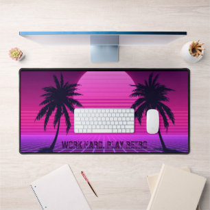 Synthwave Sunset Retro 80s Aesthetic Large  Desk Mat
