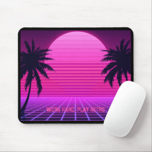 Synthwave Sunset Retro 80s Aesthetic Large  Mouse Mat
