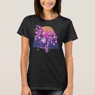 Synthwave Sunset Sakura Flower 90s Vaporwave Cherr T-Shirt