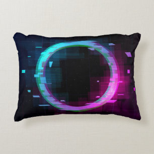 Synthwave Vaporwave Retrowave Glitch Circle with b Decorative Cushion
