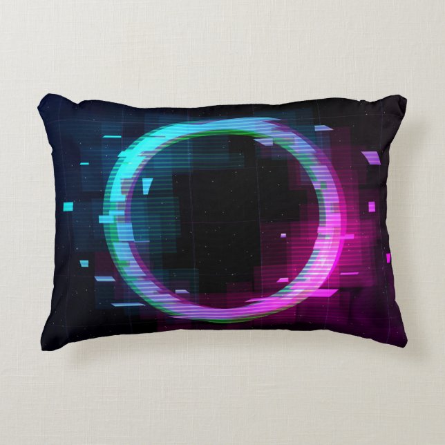 Synthwave Vaporwave Retrowave Glitch Circle with b Decorative Cushion (Front)