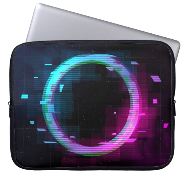 Synthwave Vaporwave Retrowave Glitch Circle with b Laptop Sleeve (Front)