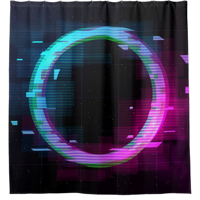 Synthwave Vaporwave Retrowave Glitch Circle with b Shower Curtain (Front)