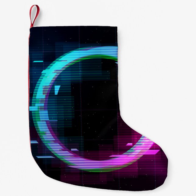 Synthwave Vaporwave Retrowave Glitch Circle with b Small Christmas Stocking (Front)