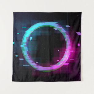 Synthwave Vaporwave Retrowave Glitch Circle with b Tapestry