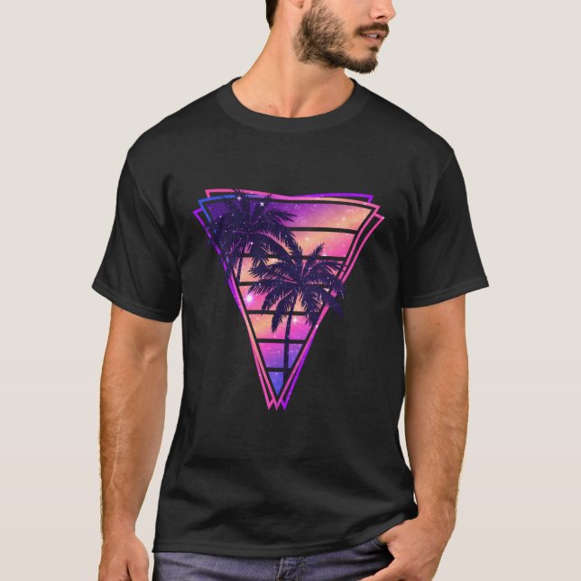 Synthwave Vaporwave Triangle Palm Trees Gradient Â T-Shirt (Front)