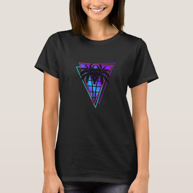 Synthwave Vaporwave Triangle Palm Trees Gradient u T-Shirt (Front)