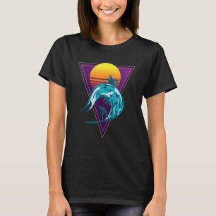 Synthwave Waves Surfer Palm Trees Sunset Vaporwave T-Shirt