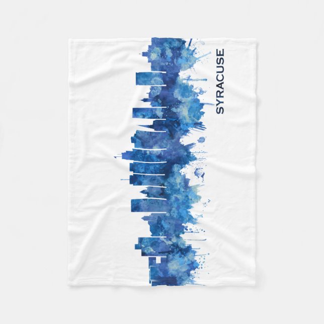 Syracuse New York Skyline Blue Fleece Blanket (Front)