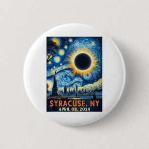 Syracuse New York Total Solar Eclipse 2024 Starry 6 Cm Round Badge