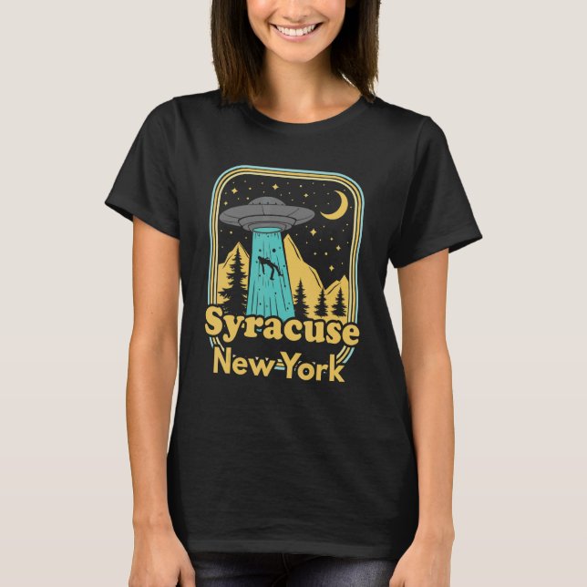 Syracuse New York Ufo Alien Hunter 80s Retro State T-Shirt (Front)