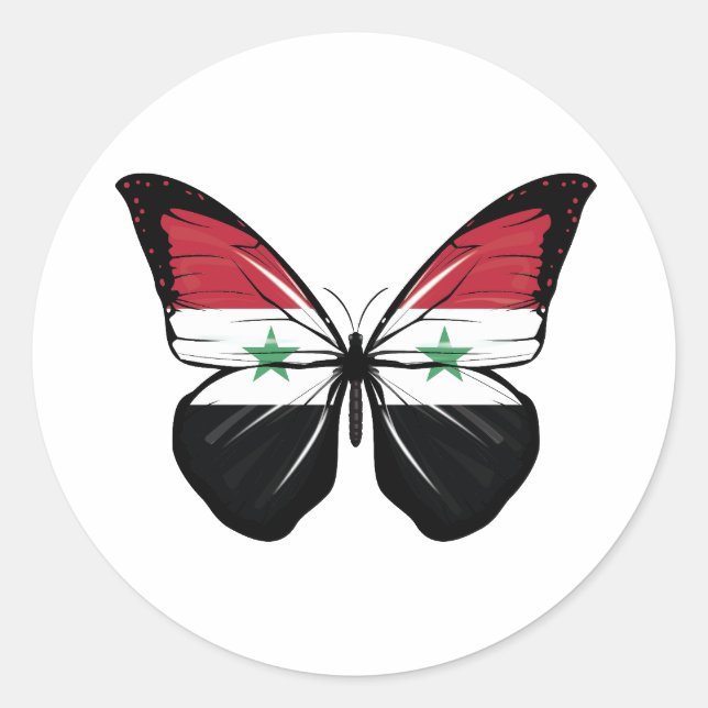 Syria Butterfly Flag Classic Round Sticker (Front)