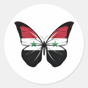 Syria Butterfly Flag Classic Round Sticker