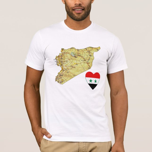 Syria Flag Heart and Map T-Shirt (Front)